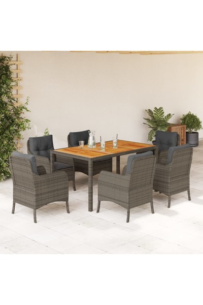 vidaxl Set mobilier de gradina cu perne, 7 piese, gri, poliratan