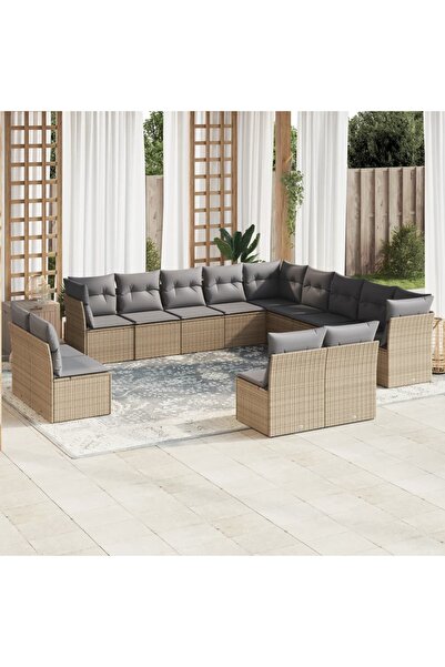 vidaxl Garden sofa set, 13 pieces, with cushions, beige, polyrattan