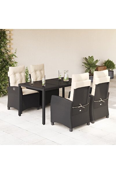 vidaxl Garden furniture set with cushions, 5 pieces, black, polyrattan