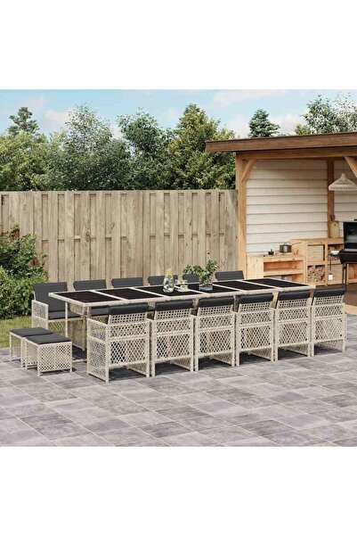 vidaxl Garden furniture set with cushions 17 pieces light gray polyrattan