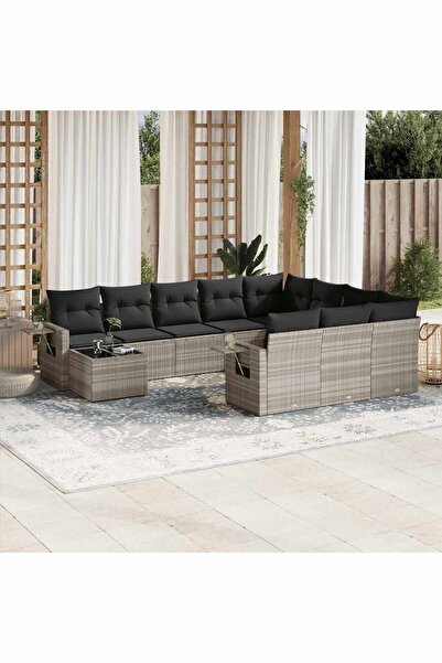 vidaxl Set canapele de gradina cu perne, 11 piese, gri, poliratan