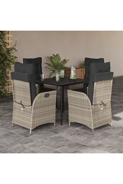 vidaxl Garden furniture set with cushions, 5 pieces, light grey polyrattan