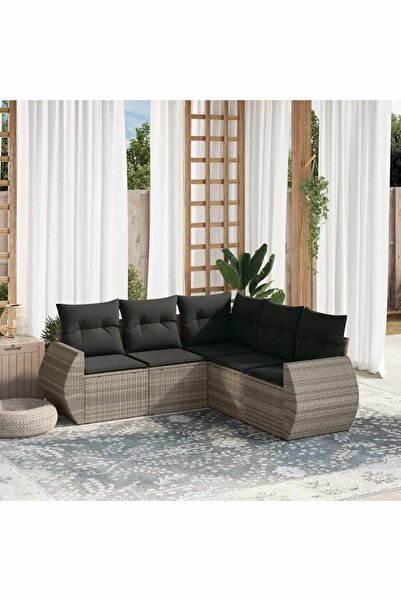 vidaxl Garden sofa set with cushions, 5 pieces, light grey, polyrattan