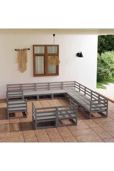 vidaxl Set mobilier de gradina, 13 piese, lemn masiv de pin