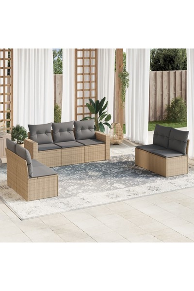 vidaxl Set canapele de gradina, 7 piese, cu perne, bej, poliratan