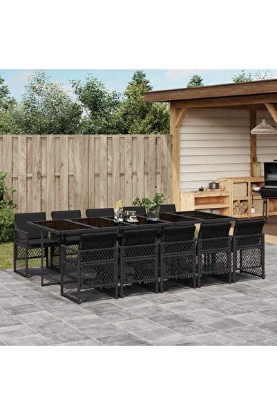 vidaxl Outdoor furniture set with cushions, 11 pieces, black, polyrattan