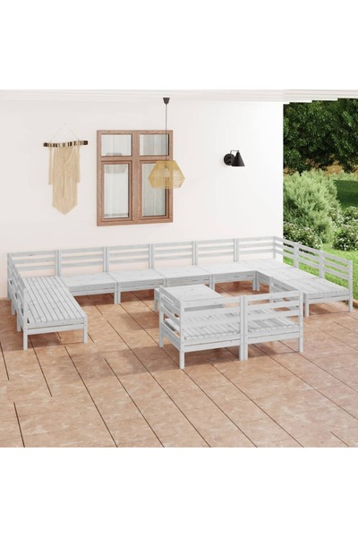 vidaxl Set mobilier de gradina, 13 piese, alb, lemn masiv de pin