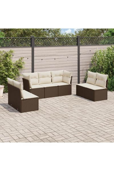 vidaxl Garden sofa set with cushions, 7 pieces, brown, polyrattan