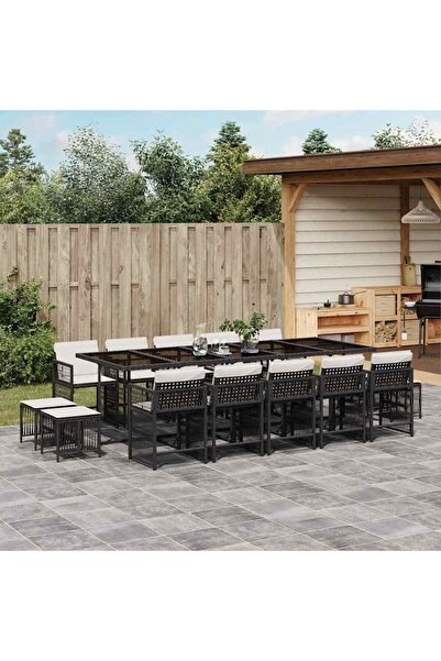vidaxl Set mobilier de gradina cu perne, 15 piese, negru, poliratan