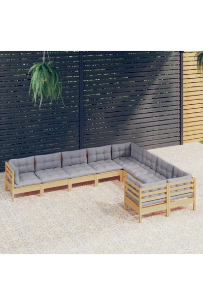 vidaxl Set mobilier de gradina cu perne, 5 piese, gri, lemn de pin