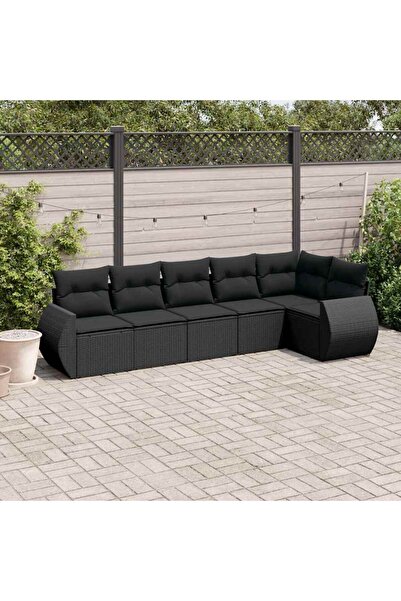 vidaxl Garden furniture set with cushions, 6 pieces, black, polyrattan