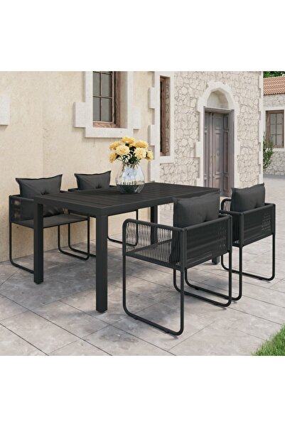 vidaxl Set mobilier de gradina, 5 piese, negru, ratan PVC