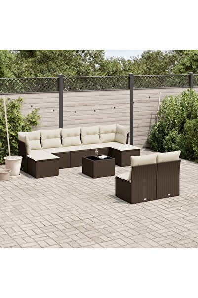vidaxl Set canapele de gradina cu perne, 10 piese, maro, poliratan