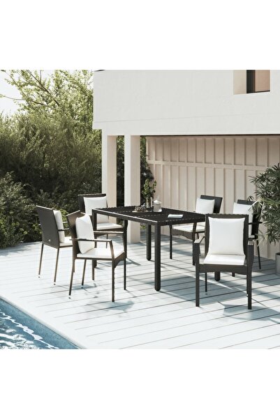 Concept Set mobilier de grădină cu perne, 7 piese, negru, poliratan