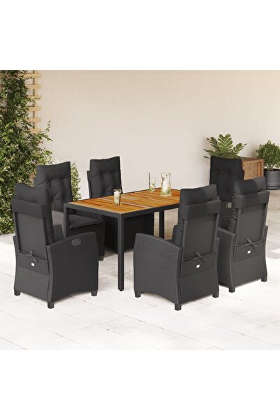vidaxl Garden furniture set with cushions, 7 pieces, black, polyrattan