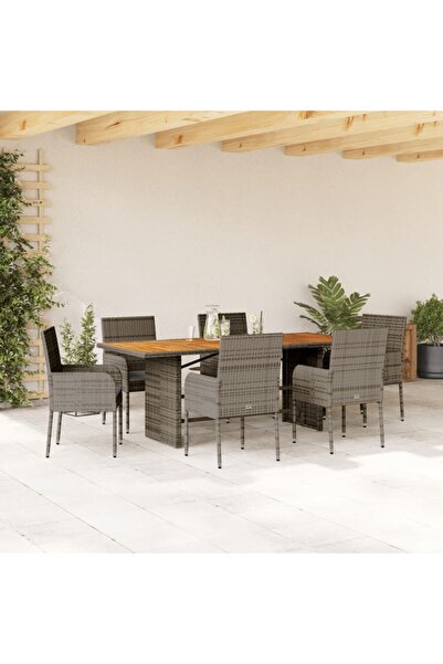 vidaxl Garden furniture set with cushions, 7 pieces, grey, polyrattan