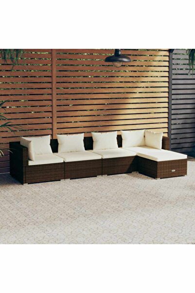 vidaxl Set mobilier de gradina cu perne, 5 piese, maro, poliratan