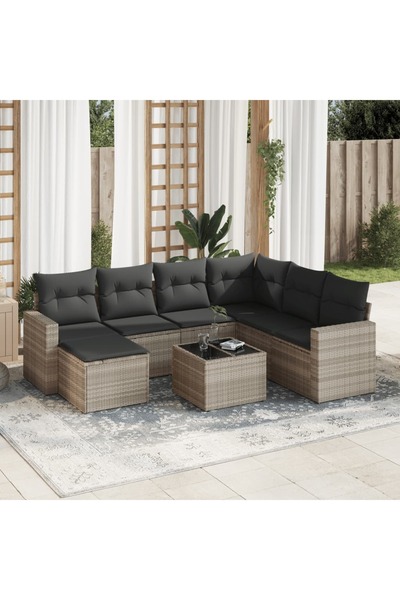vidaxl Set mobilier de gradina cu perne, 8 piese gri deschis poliratan