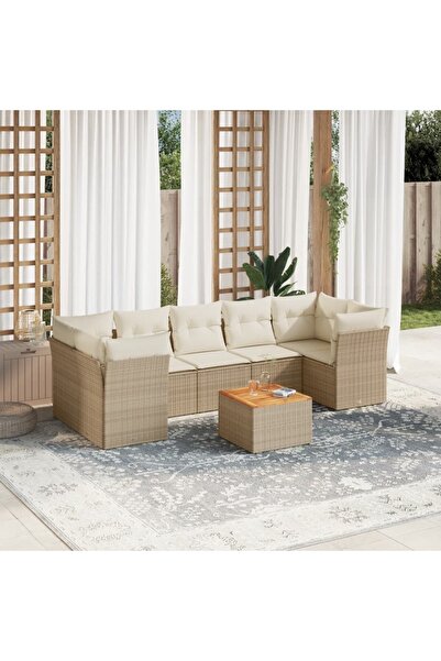 vidaxl Set canapele de gradina, 8 piese, cu perne, bej, poliratan