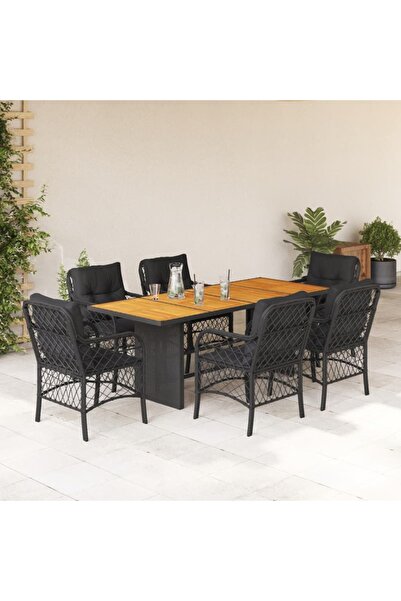 vidaxl Set mobilier de gradina cu perne, 7 piese, negru, poliratan