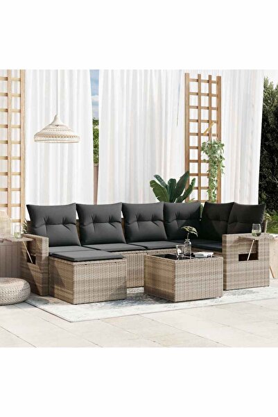 vidaxl Set canapele de gradina cu perne, 7piese gri deschis poliratan