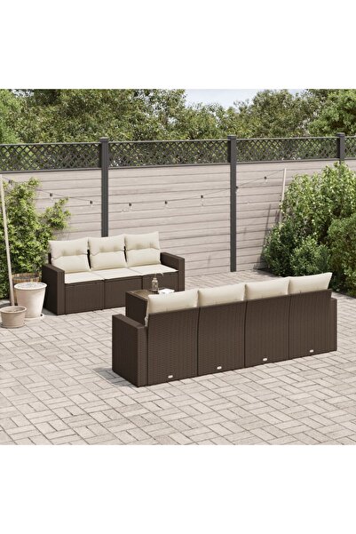 vidaxl Set canapele de gradina cu perne, 8 piese, maro, poliratan