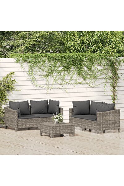 Concept Set mobilier de grădină cu perne, 5 piese, gri, poliratan