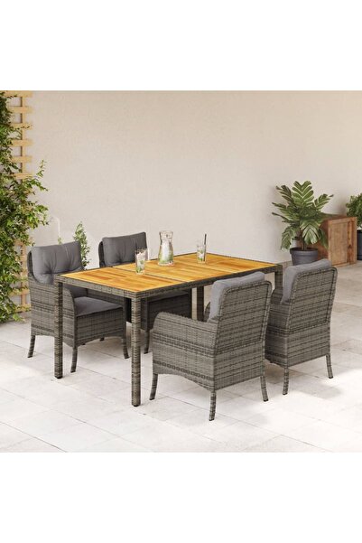 vidaxl Set mobilier de gradina cu perne, 5 piese, gri, poliratan
