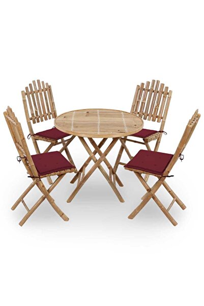 vidaxl 5-piece Bamboo folding outdoor furniture set with cushions