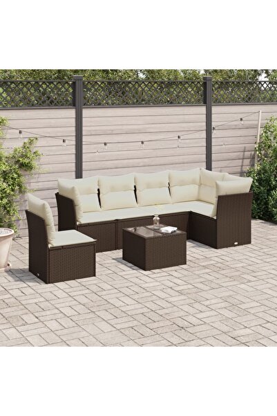 vidaxl Set canapele de gradina cu perne, 7 piese, negru, poliratan