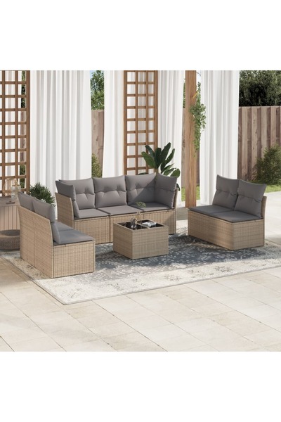 vidaxl Set canapele de gradina, 8 piese, cu perne, bej, poliratan