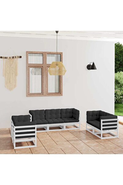 vidaxl Set mobilier de gradina cu perne, 7 piese, lemn masiv de pin