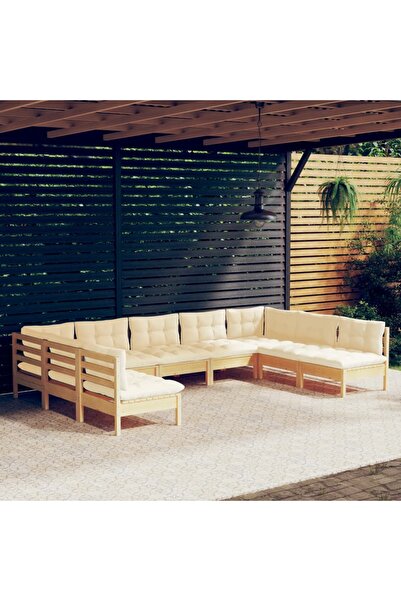 vidaxl Set mobilier gradina cu perne crem, 9 piese, lemn masiv de pin
