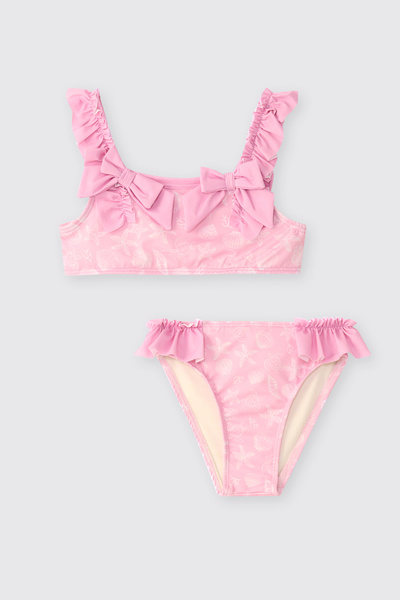 Littemare Baby Girl Pink Bikini Set with Bow and Upf 40+ Uv Protection