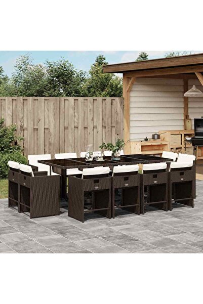 vidaxl Set mobilier de gradina, 13 piese, maro, cu perne, poliratan