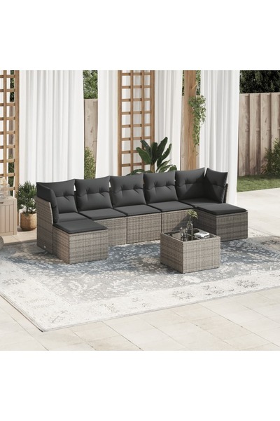 vidaxl Set canapele de gradina cu perne, 8 piese, gri, poliratan