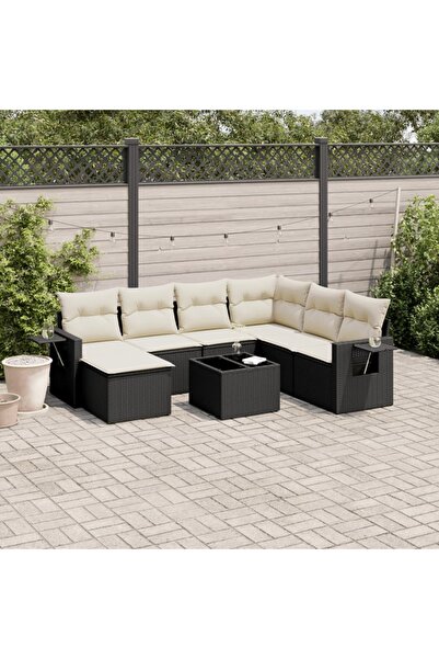 vidaxl Garden furniture set with cushions, 8 pieces, black, polyrattan