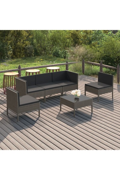 vidaxl Set mobilier de gradina cu perne, 6 piese, gri, poliratan