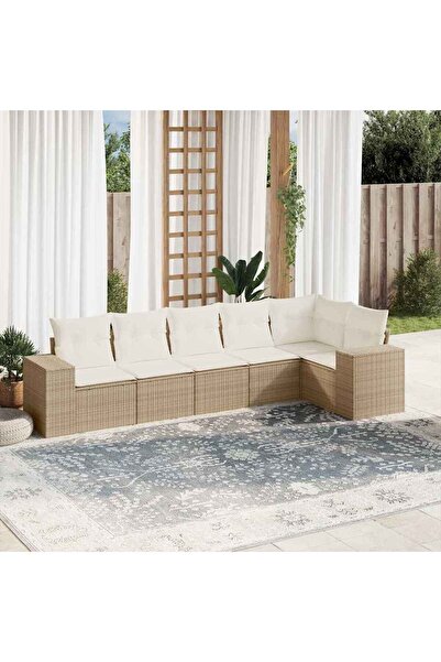 vidaxl Garden sofa set with cushions, 6 pieces, beige, polyrattan
