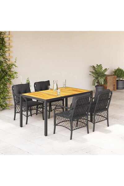 vidaxl Set mobilier de gradina cu perne, 5 piese, negru, poliratan