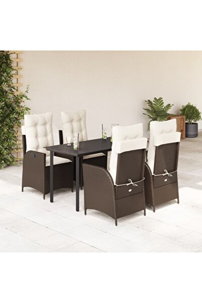 vidaxl 5-piece garden furniture set with cushions, brown, polyrattan
