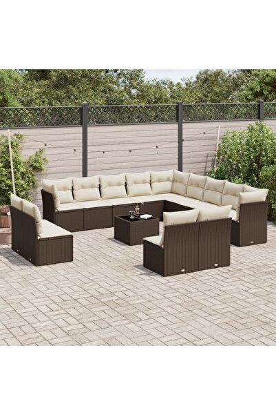 vidaxl Set mobilier de gradina cu perne, 14 piese, maro, poliratan