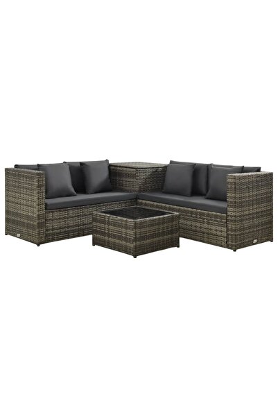 vidaxl Set mobilier de gradina cu perne, 4 piese, poliratan, gri