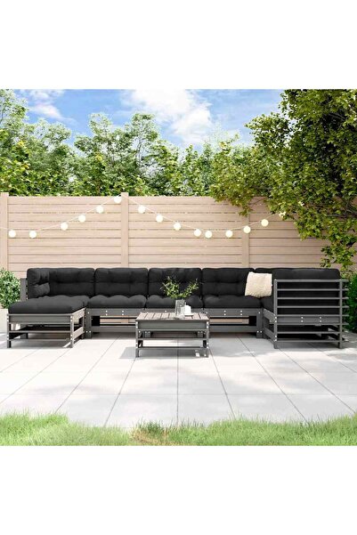 Concept Set mobilier grădină cu perne, 8 piese, gri, lemn masiv