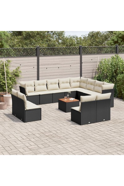 vidaxl Set mobilier de gradina cu perne, 13 piese, negru, poliratan