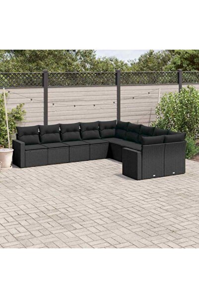vidaxl Set canapele de gradina cu perne, 10 piese, negru, poliratan