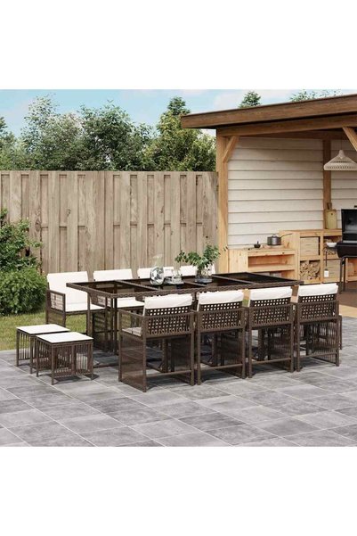 vidaxl Set mobilier de gradina, 13 piese, maro, cu perne, poliratan