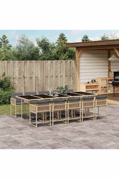 vidaxl Set mobilier gradina cu perne, 11 piese bej combinat poliratan