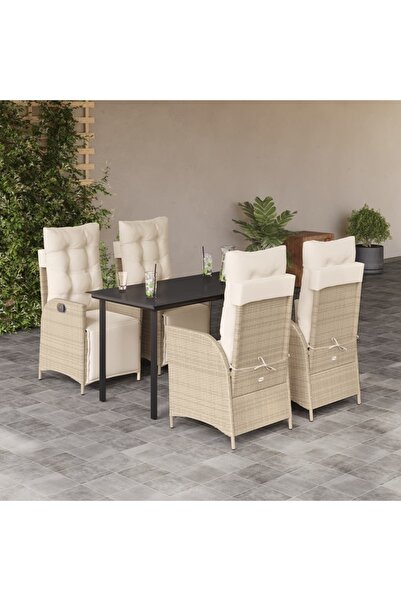 vidaxl Garden furniture set with cushions, 5 pieces, beige, polyrattan
