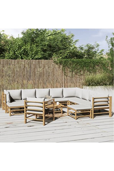 Concept Set mobilier de grădină cu perne gri deschis, 12 piese, bambus
